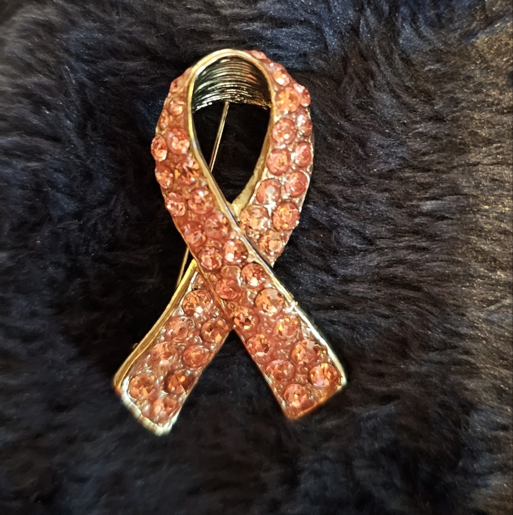 Silver Pink Rhinestone Ribbon Brooch Pin